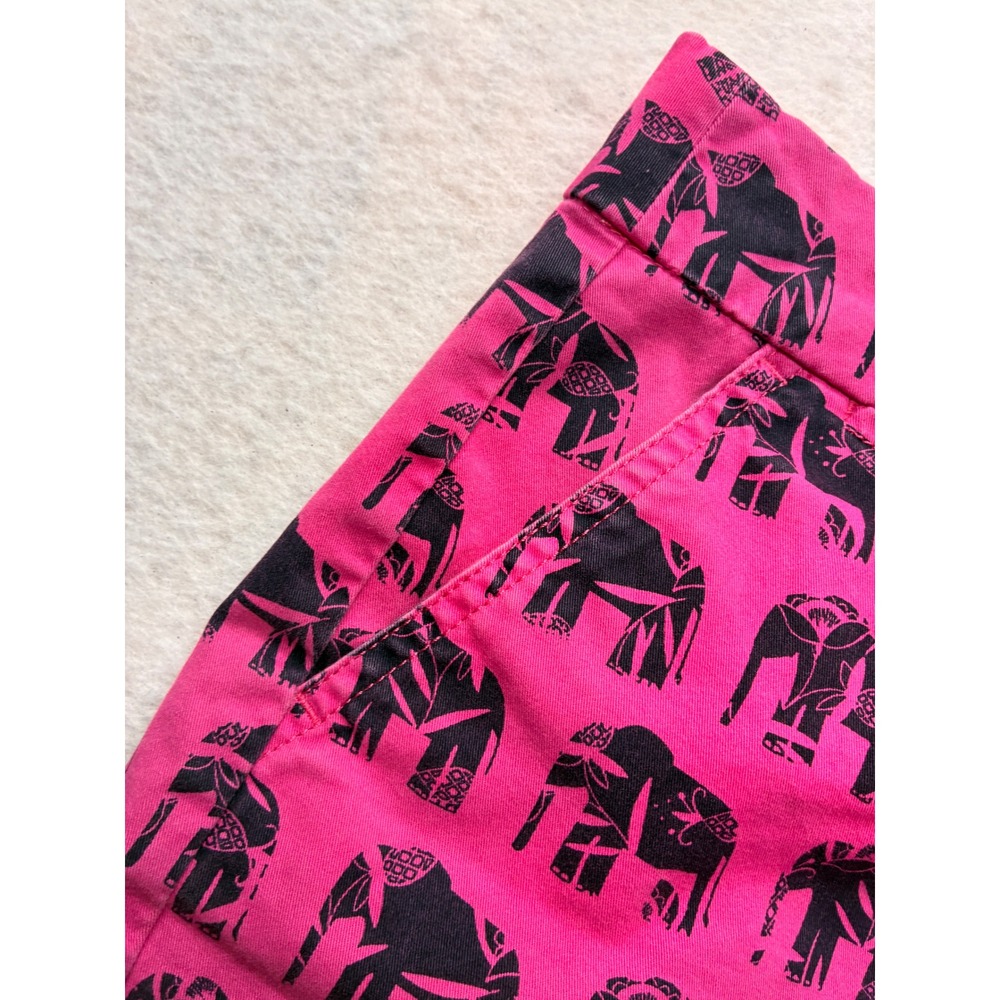 Crown & Ivy Casual Chino Shorts Preppy Elephant Print Stretch 10 Pink Boho Indie - Picture 6 of 9